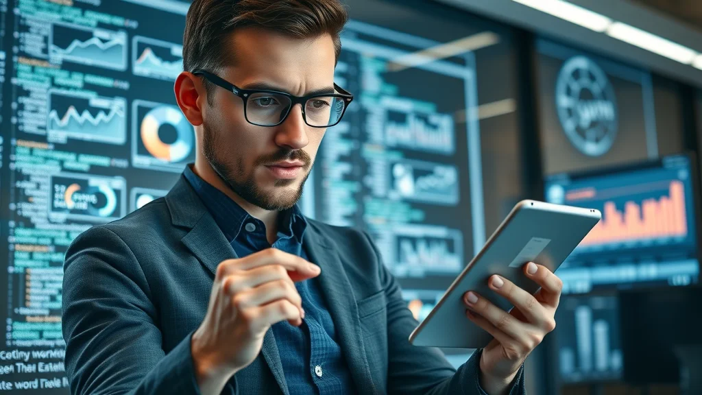 UI/UX designer analyzes URSA-designed responsive real estate website on tablet and smartphone, illustrating technology and business approach