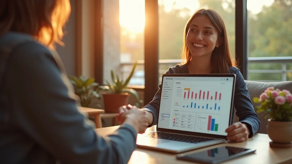 Real estate agent closing with client using CRM for estate lead generation