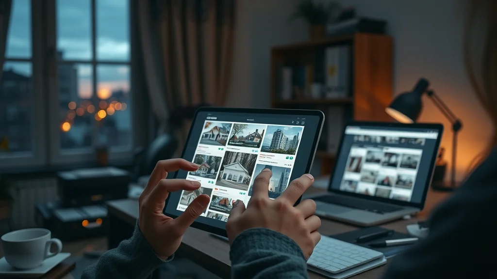 Disorganized real estate website interface, frustrated user on cluttered property web page, poor UX/UI design in estate websit