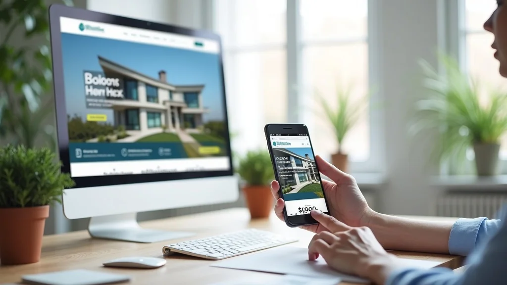 Modern real estate website displayed on smartphone and desktop - responsive real estate website design