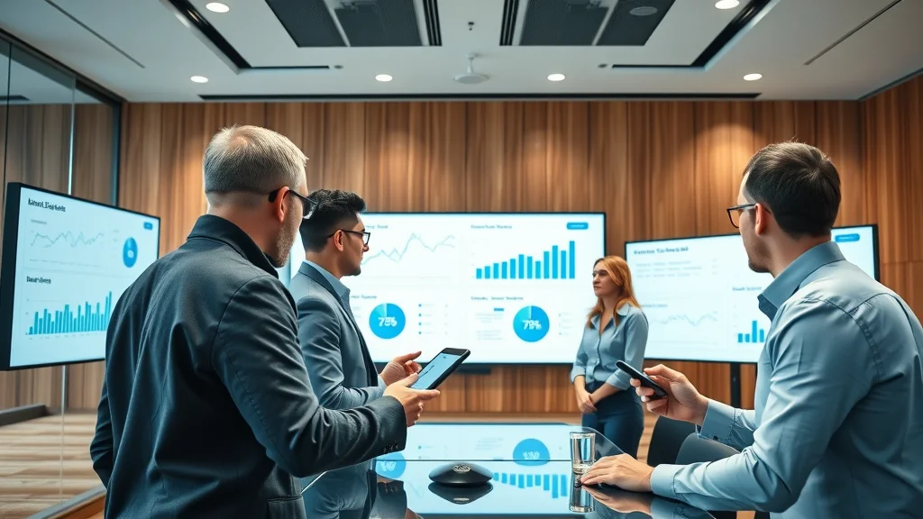 listing website - Analytical team comparing property listing platform features on digital dashboards in a modern conference room