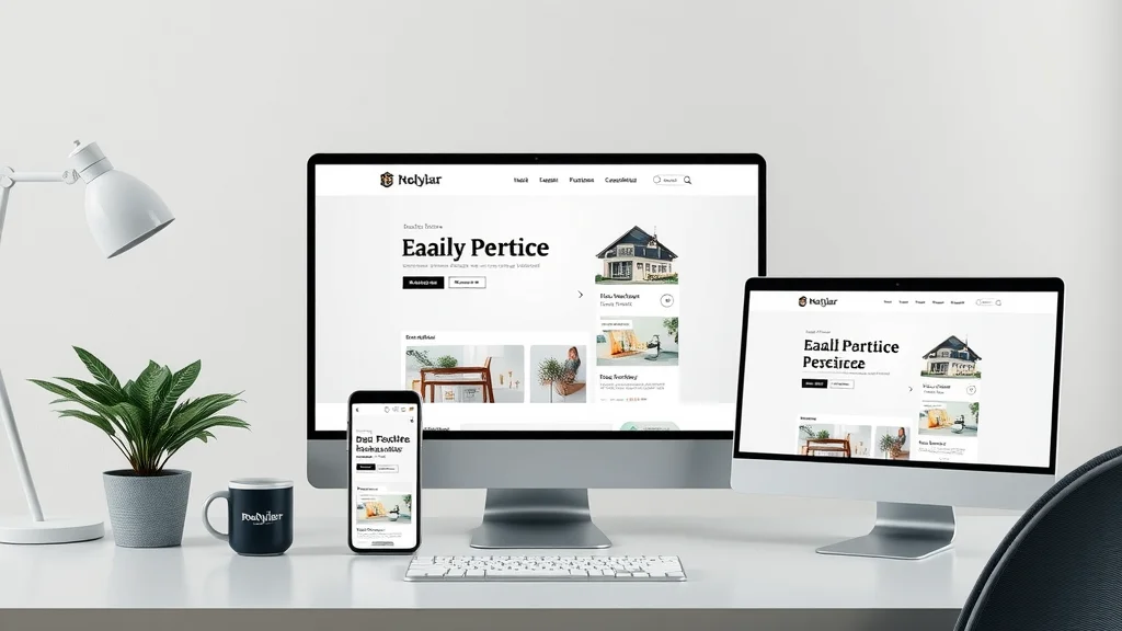 Responsive real estate websites displayed on mobile and desktop screens showing professional homepage and property search in bright office