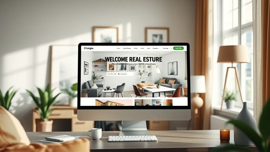 real estate website - Clean interface with interactive virtual tour, clickable image galleries, and clear contact buttons in a cozy, sunlit home office