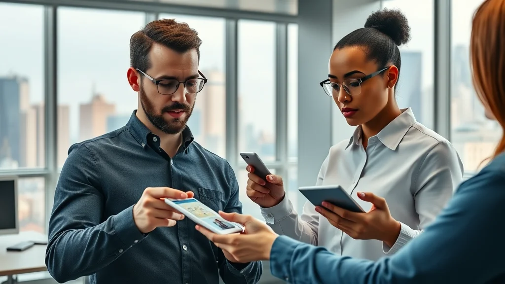 Diverse users exploring advanced property search platform with interactive maps, search filters, and property records in a modern workspace