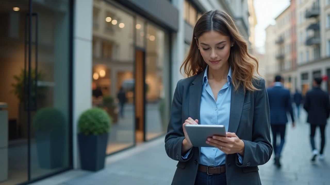 Modern real estate agent using a tablet with digital property listings - custom real estate website development