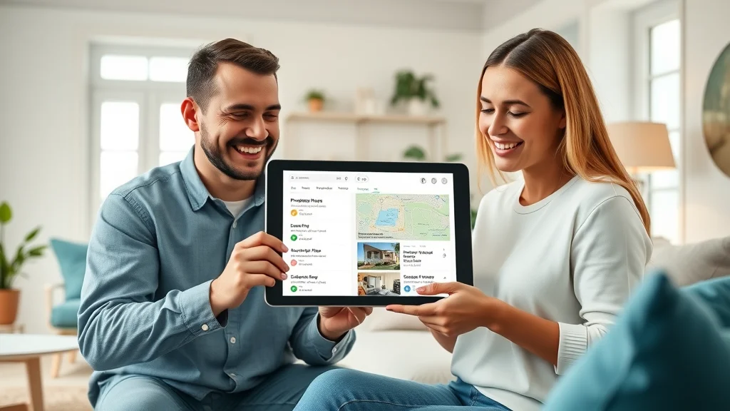 Vibrant IDX-enabled real estate search interface, user browsing property map filters on tablet, home interior, animated filters and results